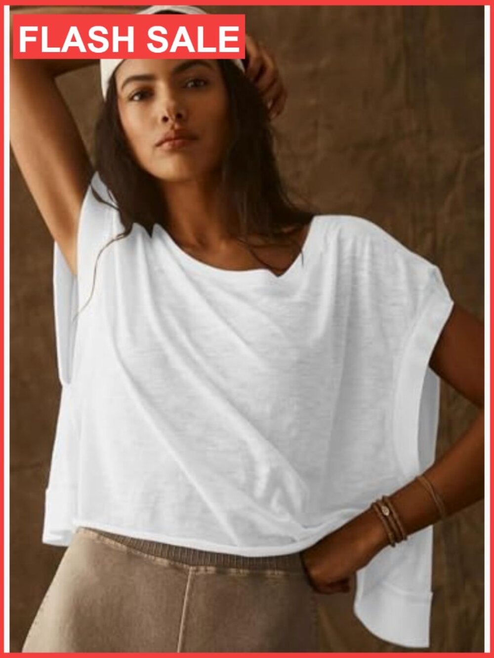 Short Sleeve Open Back Crop Top, Athletic Gym Tee, Slouchy Fit, Recycled - Picture 2 of 7